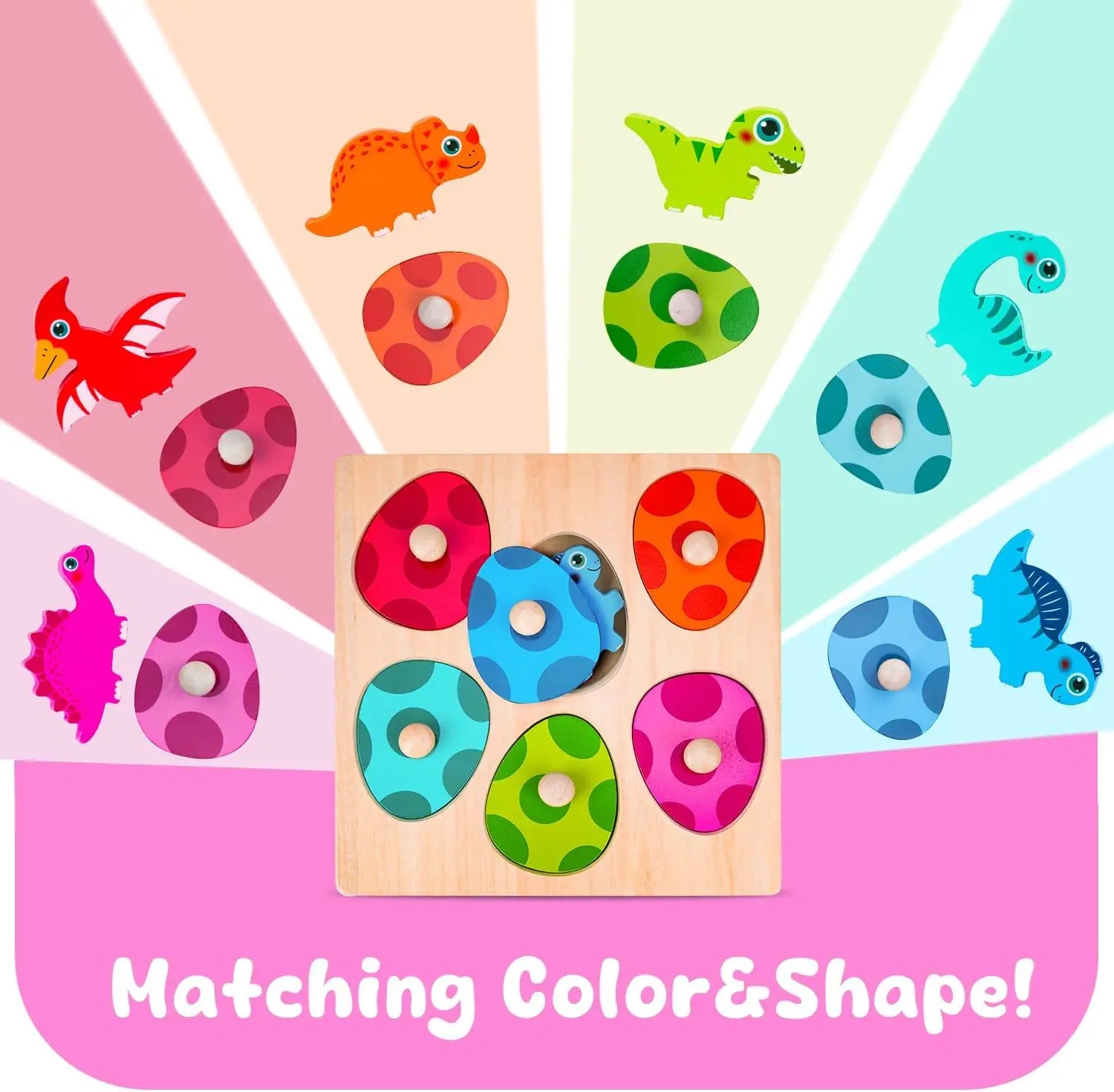 Wooden Dinosaur Jigsaw Puzzle Toys Montessori Peg Puzzle Game Kids Toddler 3D Wood Early Learning Educational Toys For Gifts