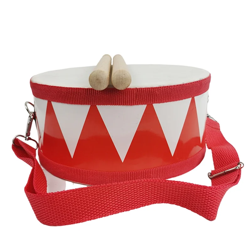 B72A Drum Snare Kids Percussion Toys Children Instrument Children Hand Wooden 8Inch Rhythm Sense Instrument Set Durable Red & Wh