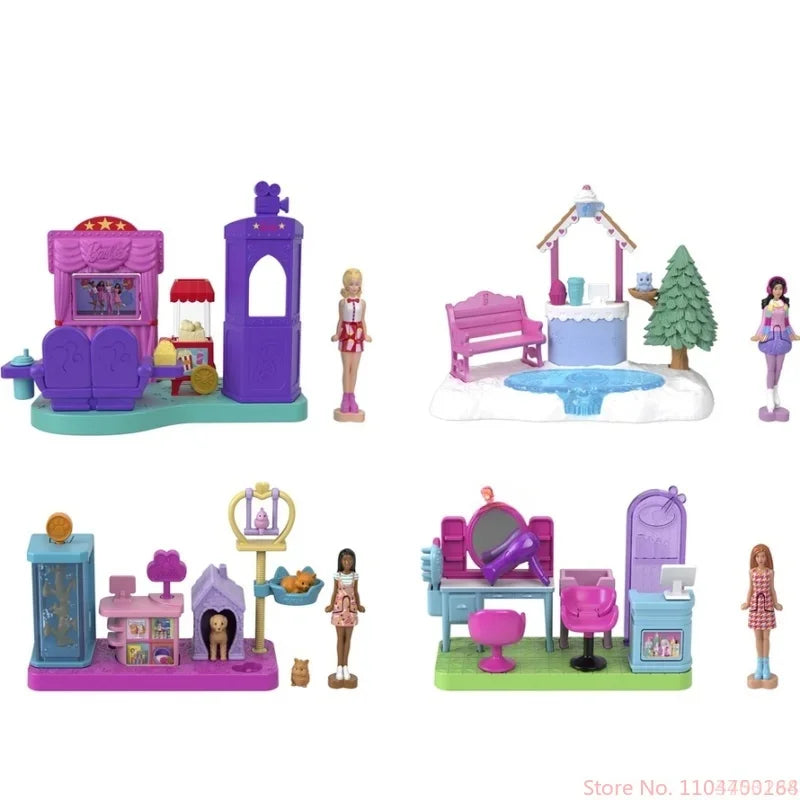 Original Mini Barbieland Doll House Hair Salon Pet Boutique Supermarket Bakery movie theater Toy For Girl Birthday Gift In Stock