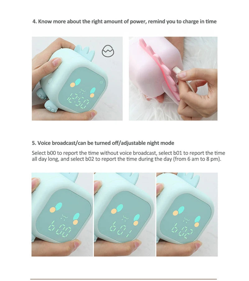 Kids Cute Cartoon Dinosaur LED Digital Alarm Clock Wake Up Night Light Relojes Desktop Decoration Children Sleep Trainer