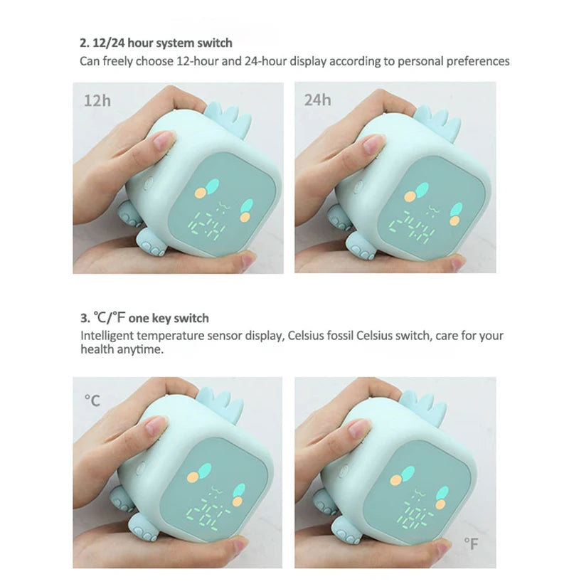 Kids Cute Cartoon Dinosaur LED Digital Alarm Clock Wake Up Night Light Relojes Desktop Decoration Children Sleep Trainer