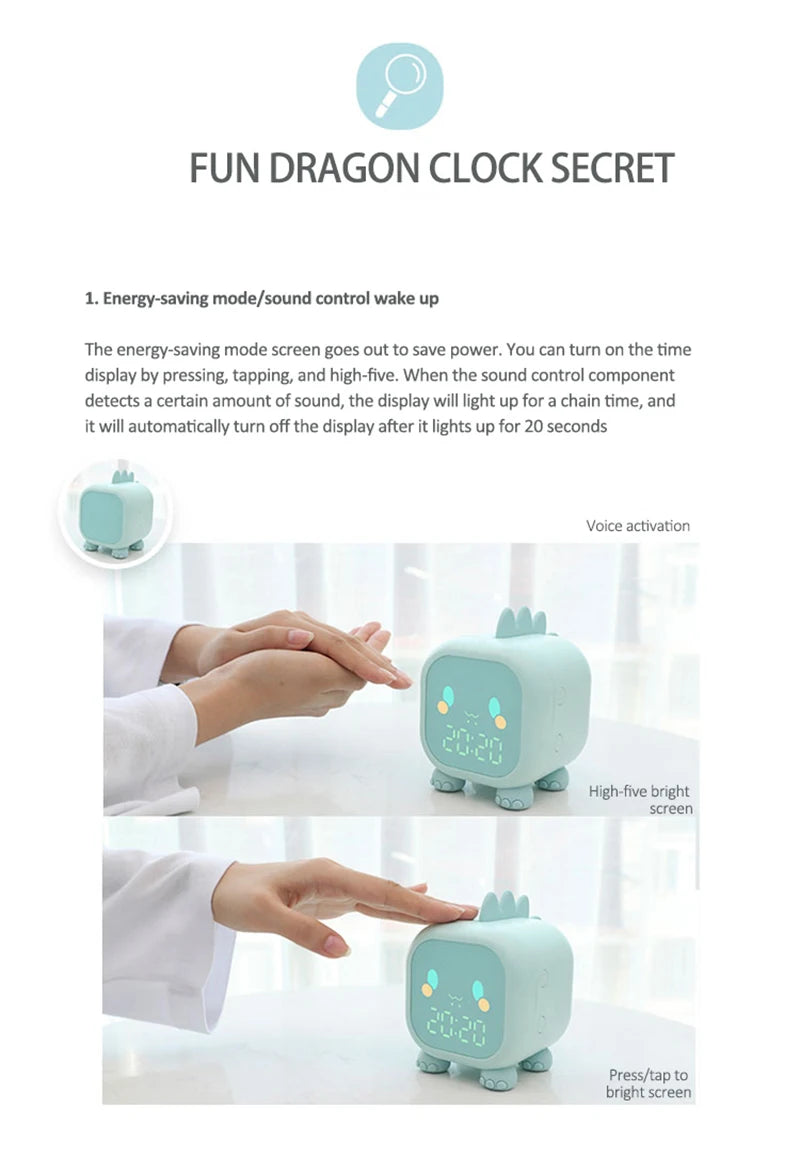 Kids Cute Cartoon Dinosaur LED Digital Alarm Clock Wake Up Night Light Relojes Desktop Decoration Children Sleep Trainer