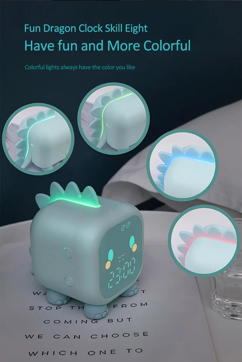 Kids Cute Cartoon Dinosaur LED Digital Alarm Clock Wake Up Night Light Relojes Desktop Decoration Children Sleep Trainer