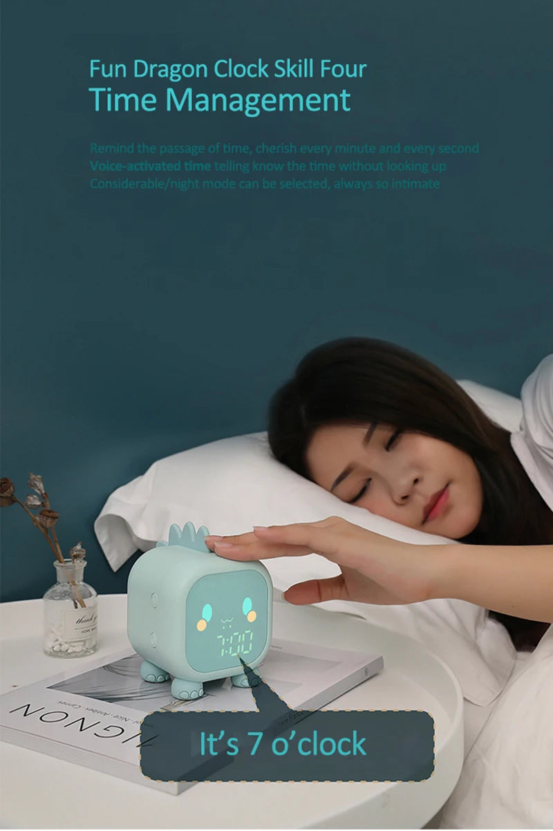 Kids Cute Cartoon Dinosaur LED Digital Alarm Clock Wake Up Night Light Relojes Desktop Decoration Children Sleep Trainer