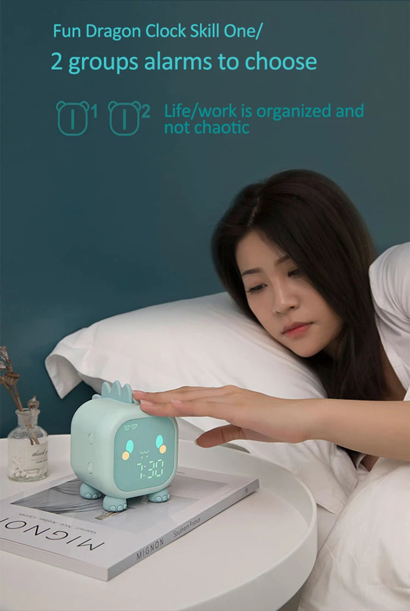 Kids Cute Cartoon Dinosaur LED Digital Alarm Clock Wake Up Night Light Relojes Desktop Decoration Children Sleep Trainer