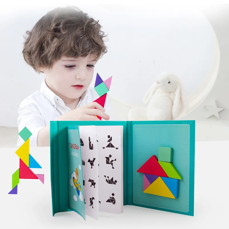 Hot Magnetic Jigsaw Puzzle 3D Geometric Shapes Tangram Board Kids