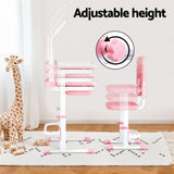 Keezi Kids Table and Chair Set Adjustable Study Desk w/ LED Lamp Reading Pink