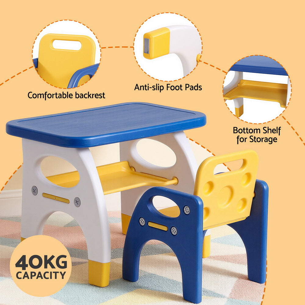 Keezi Kids Table and Chair Set HDPE Toddler Activity Play Set Blue/Yellow
