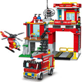 City Fire Rescue Building Set with Fire Station Truck & Helicopter737pcs Toy Gift for Boys 6+ (Compatible with Lego)