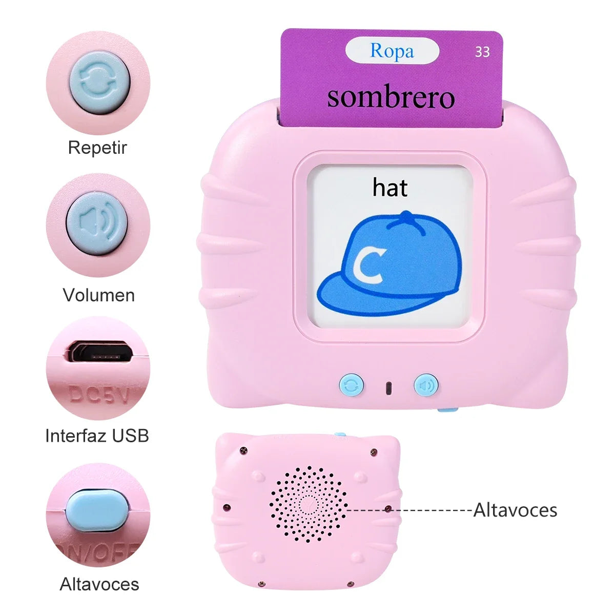 Kids Talking Flash Cards Audio Books Flashcards,Spanish Electronic Cognitive Cards Early Education Learn Words Study Toys Game