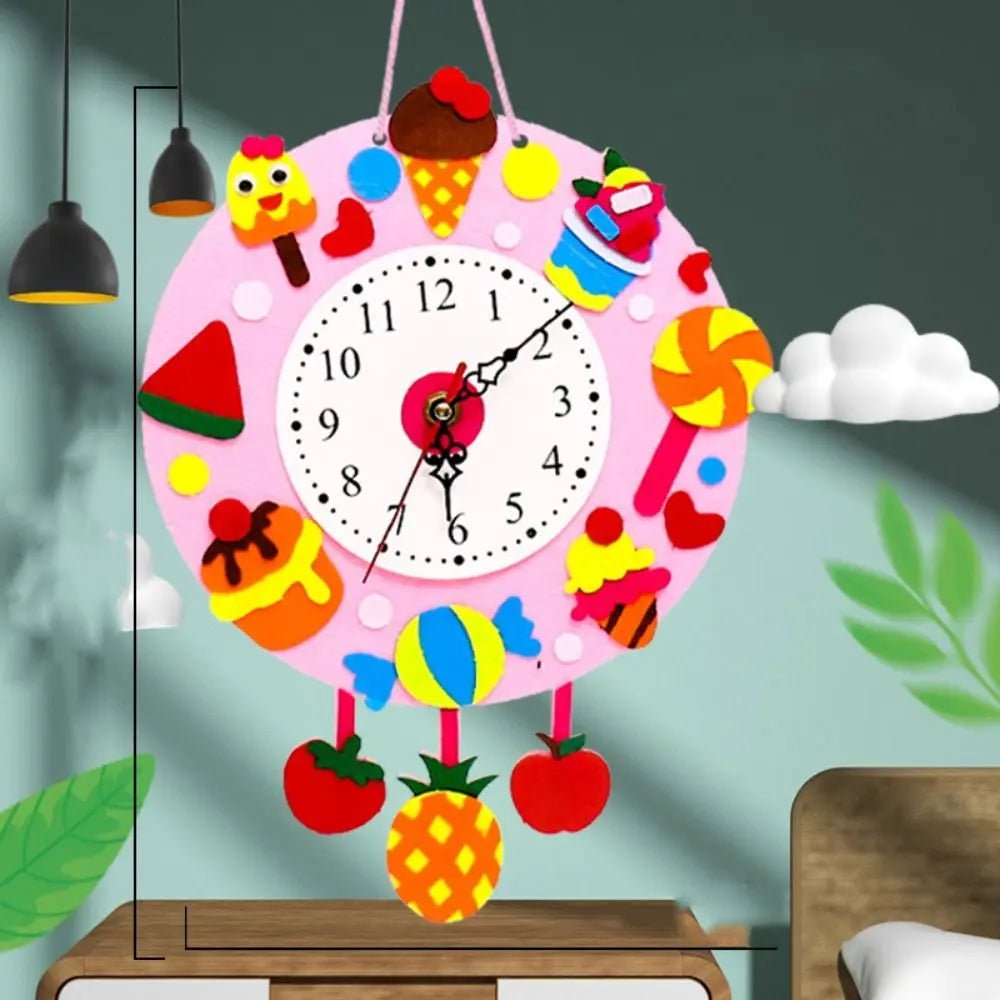 Nonwoven Fabric Cognition Clocks Toys DIY Puzzle Hour Minute Second DIY Clock Toys Cartoon Clock Time Teaching Aid Kids Gift