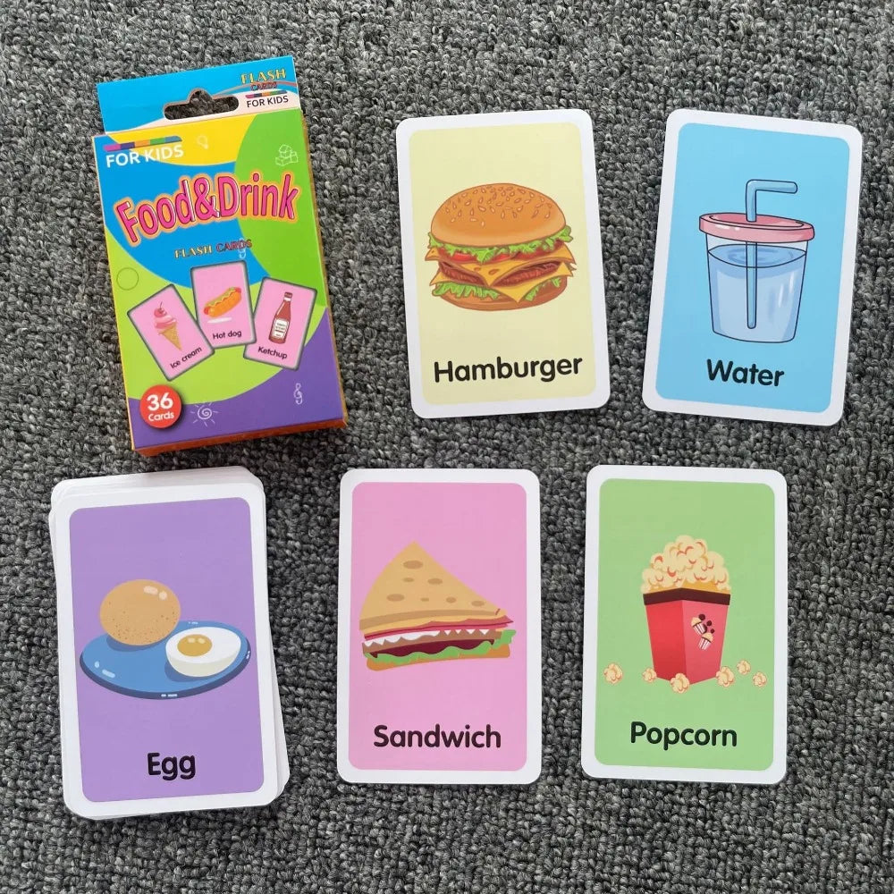 Montessori Early Baby Flash Cards Fruits Durable Children's Education Flash Cards Animal English Word Recognition Cards
