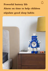 Robot Alarm Clock, Non-Ticking Wake-up Clock with Flashing Eye Lights and Rotating Arm, Gift for Kids, Funny Decoration for Desk