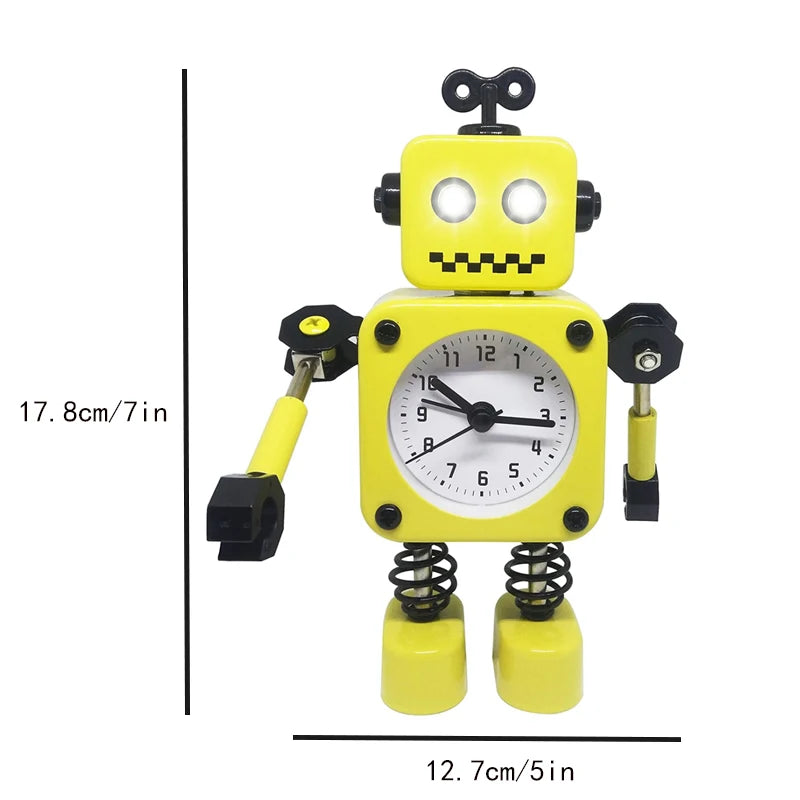 Robot Alarm Clock, Non-Ticking Wake-up Clock with Flashing Eye Lights and Rotating Arm, Gift for Kids, Funny Decoration for Desk