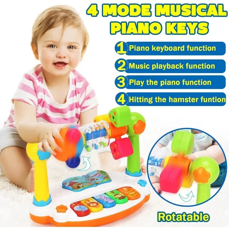 Baby Piano Toys Kids Rotating Music Keyboard Light Sound, Musical Toy for Toddlers,Early Educational Music Toy Gift Random Color