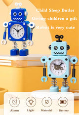 Robot Alarm Clock, Non-Ticking Wake-up Clock with Flashing Eye Lights and Rotating Arm, Gift for Kids, Funny Decoration for Desk