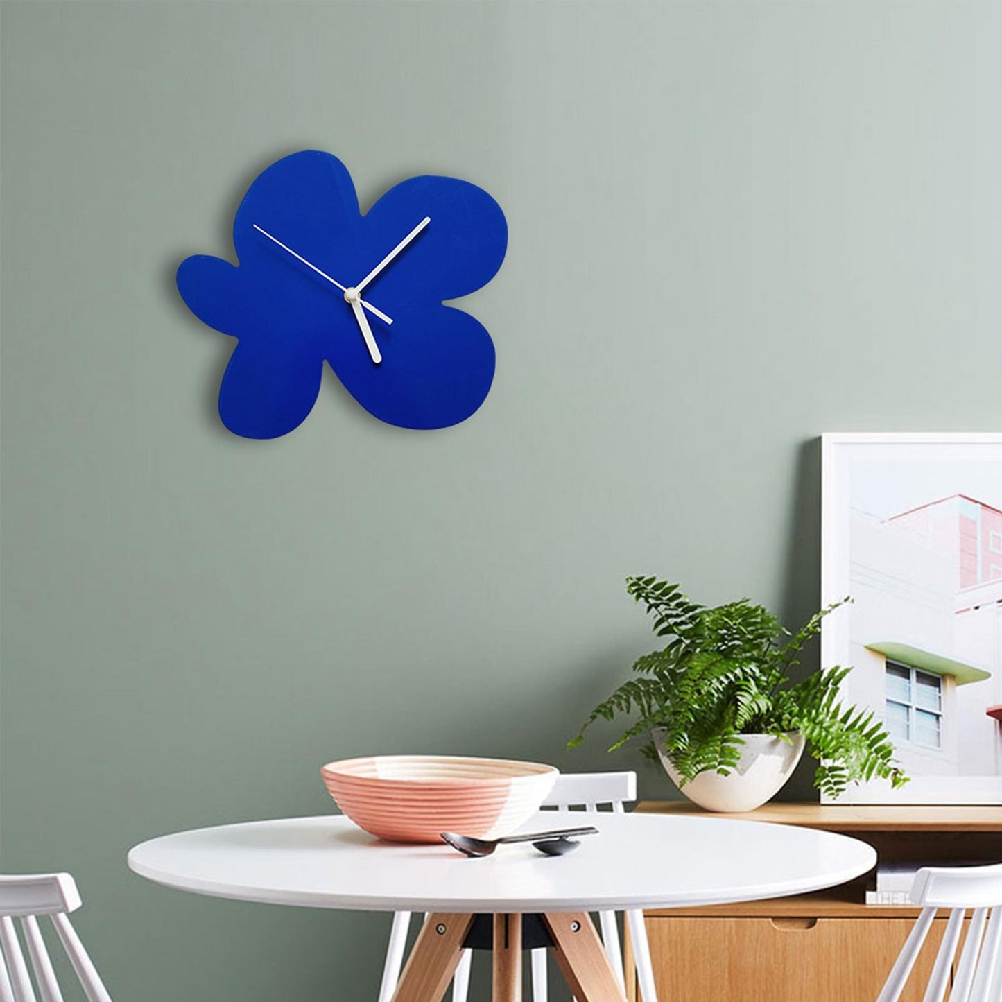 Nordic Wall Clock Silent Clock Battery Operated Decorative for Kids Table Children Living Room Ornaments Blue Flowers Creative
