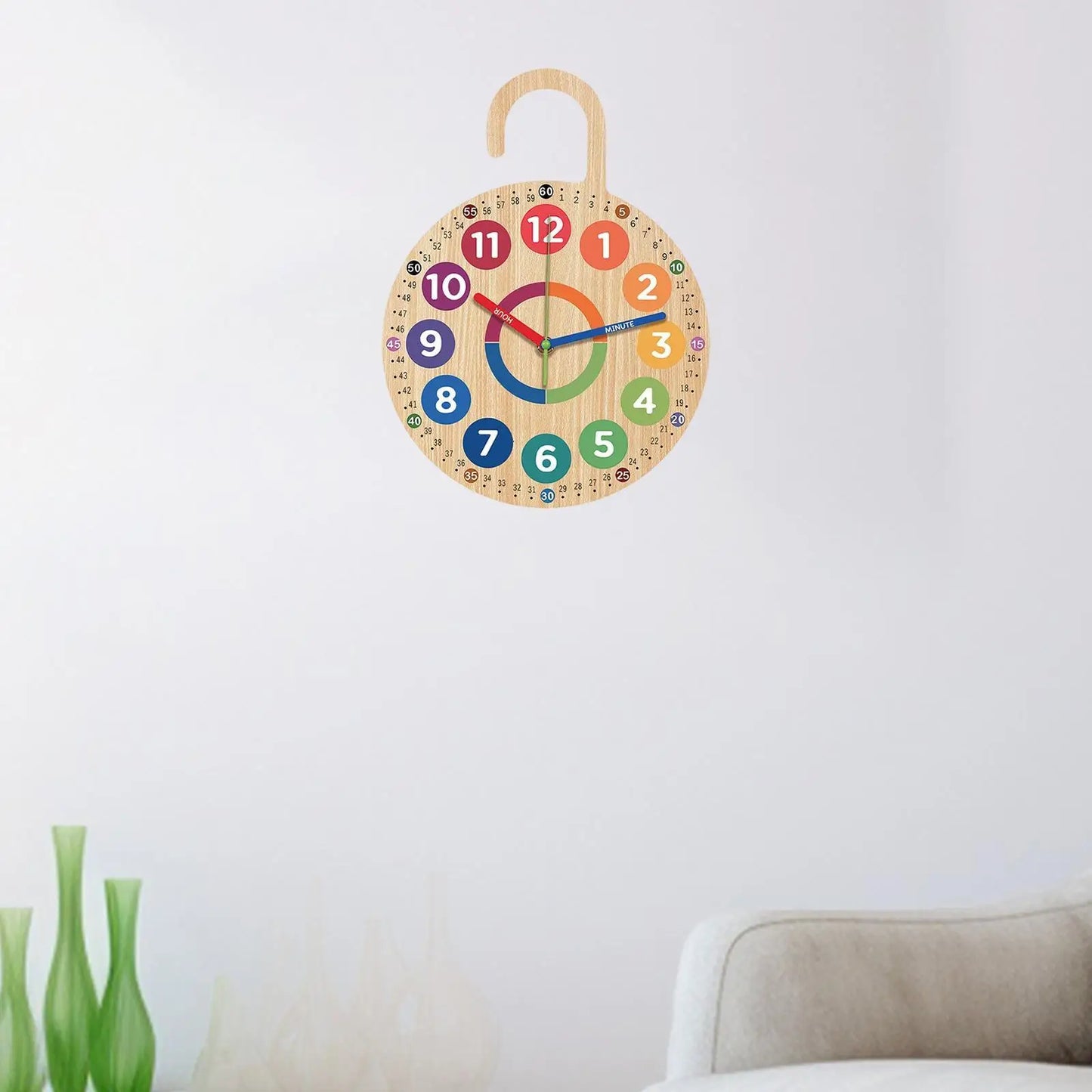 Wood Clock for Kids Decorative Classroom Silent School Quiet Movement Children Unique Wooden Hanging Teaching Time Clock