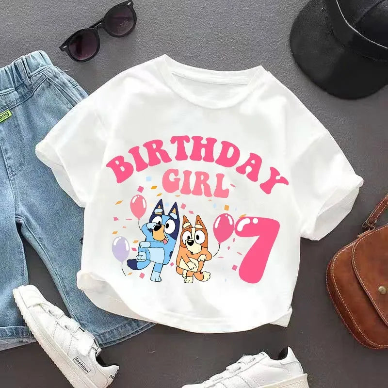 Blueyi Birthday T-Shirt Short Sleeves Anime Toddler Number White T-Shirts Summer Casual Kids Tops Cute Cartoon Baby Clothes Gift