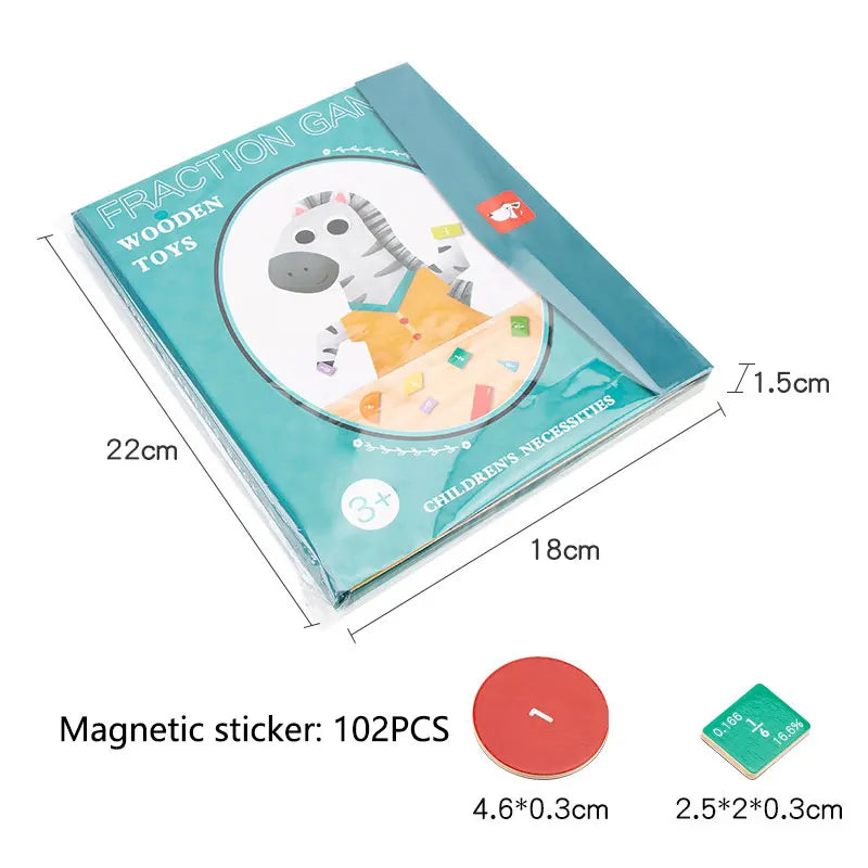 Children Magnetic Fraction Learning Math Toys Wooden Fraction Book Set
