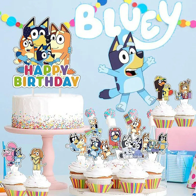 25pcs Bluey  Cartoon Blue Dog Bingo Cake Decoration Top Happy Birthday For Cake Dessert Kids Birthday Party Photo Decorations