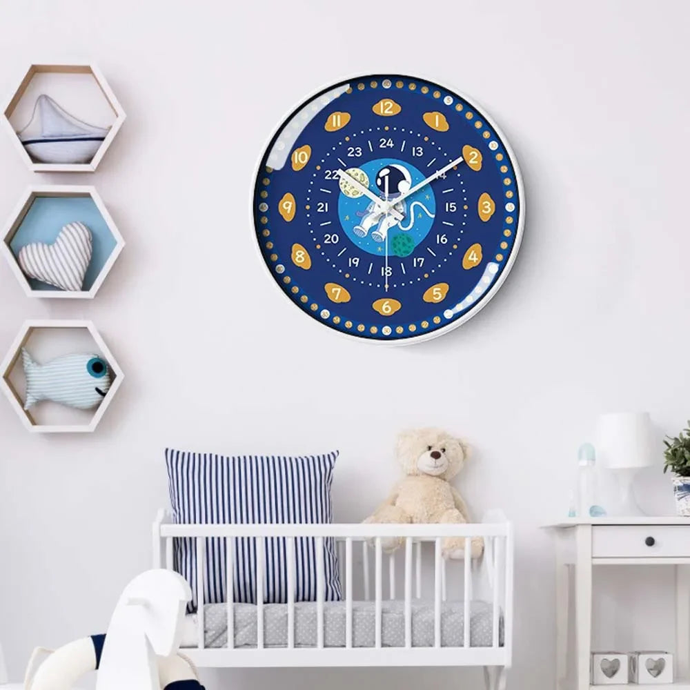 12 Inch Early Education Wall Clock Children's Cartoon Creative Living Room Wall Decoration Mute No Ticking Quartz Clock