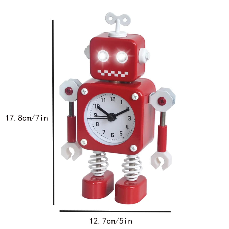 Robot Alarm Clock, Non-Ticking Wake-up Clock with Flashing Eye Lights and Rotating Arm, Gift for Kids, Funny Decoration for Desk