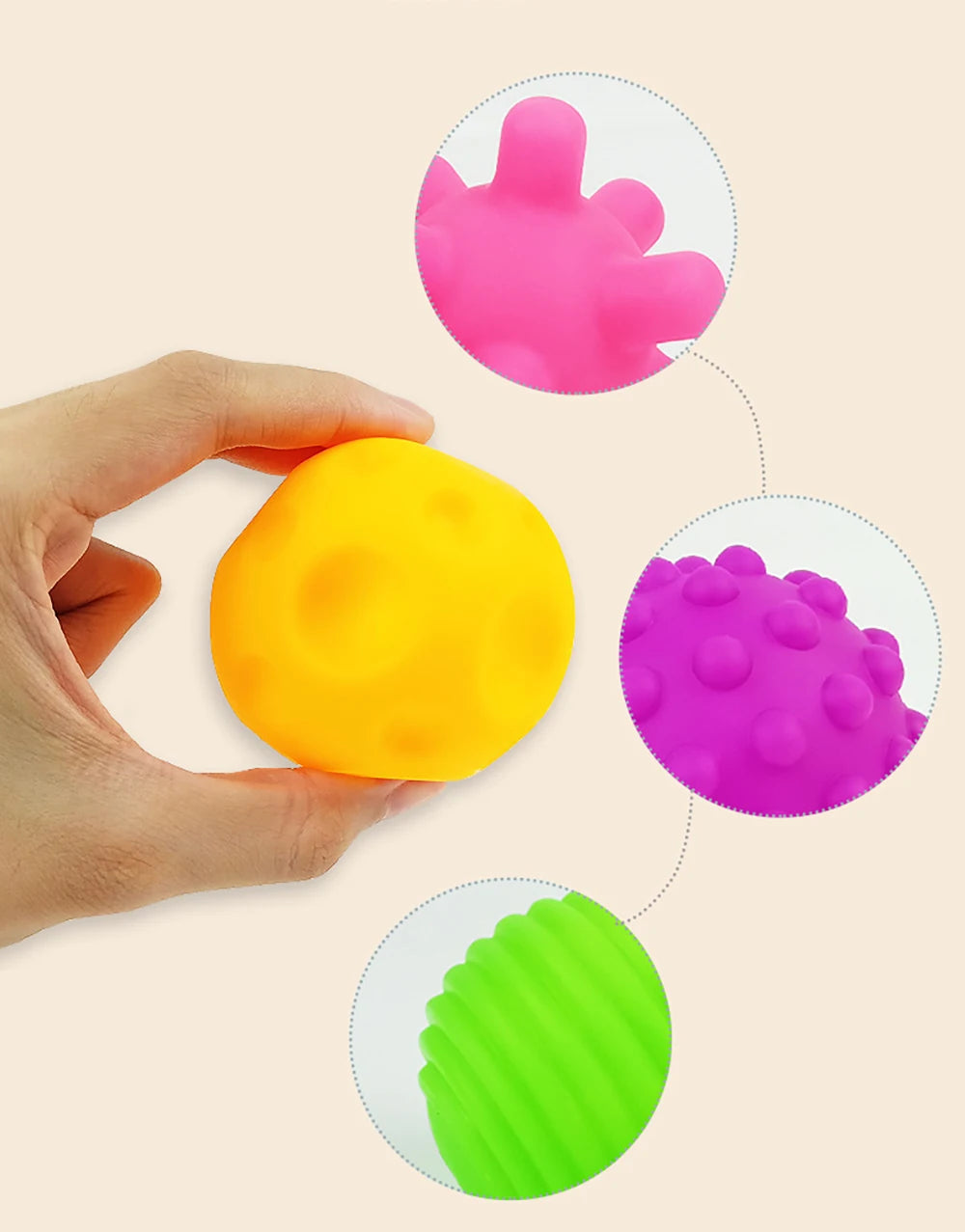 6Pcs Textured Multi Ball Set Develop baby Tactile Senses Toy Baby Touch Hand Ball Toys Children Training Ball Massage Soft Balls