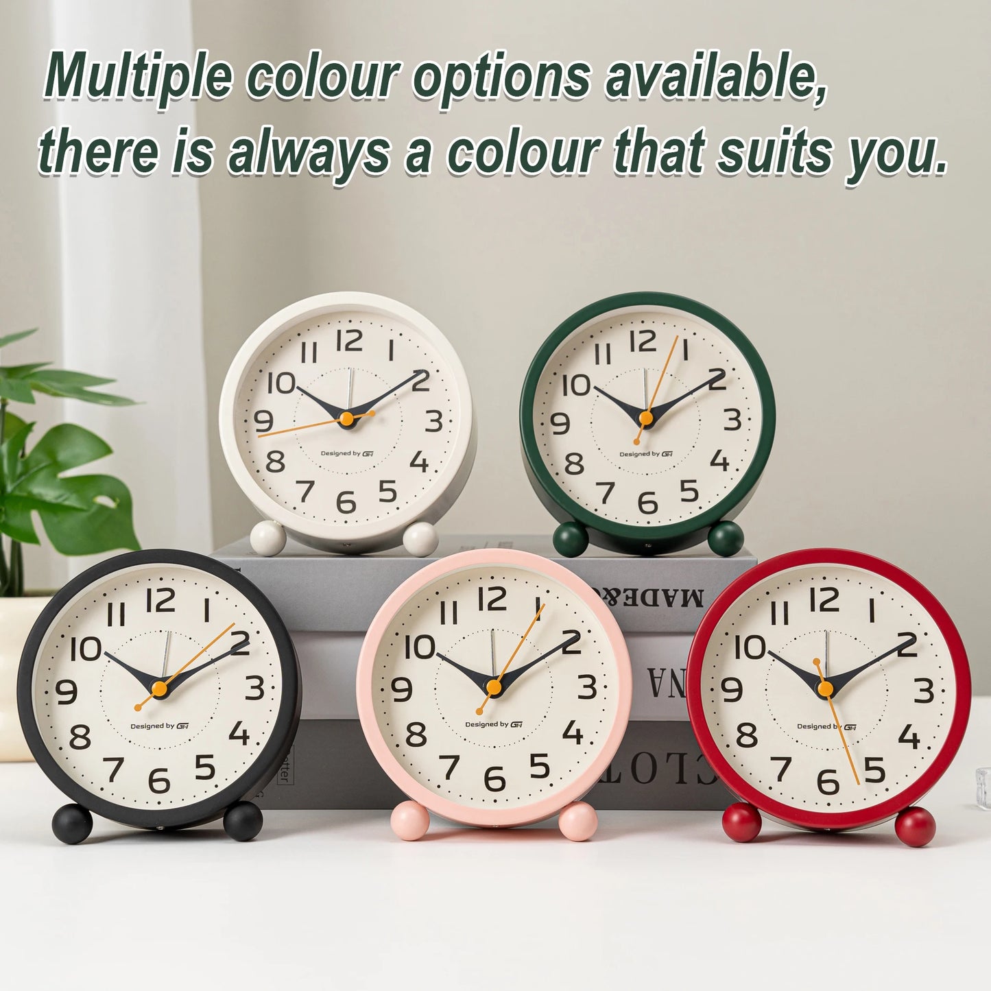 Children's alarm clock, metal material, silent operation time, with night light, suitable for bedroom, office, all scenes