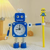Robot Alarm Clock, Non-Ticking Wake-up Clock with Flashing Eye Lights and Rotating Arm, Gift for Kids, Funny Decoration for Desk