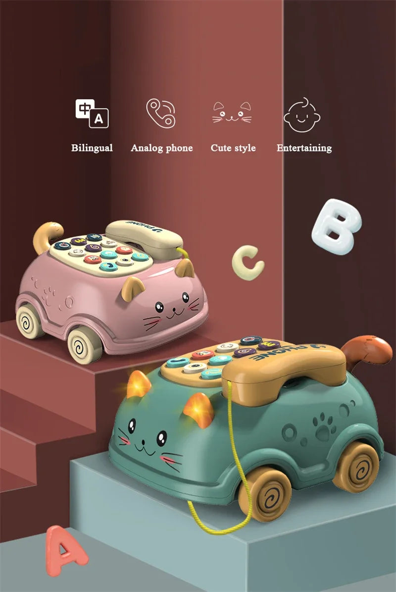 Baby 3-in-1 Musical Phone Toys Toddler Interactive Learning Toy with Lights Cat Telephone Story Early Education Montessori Gift
