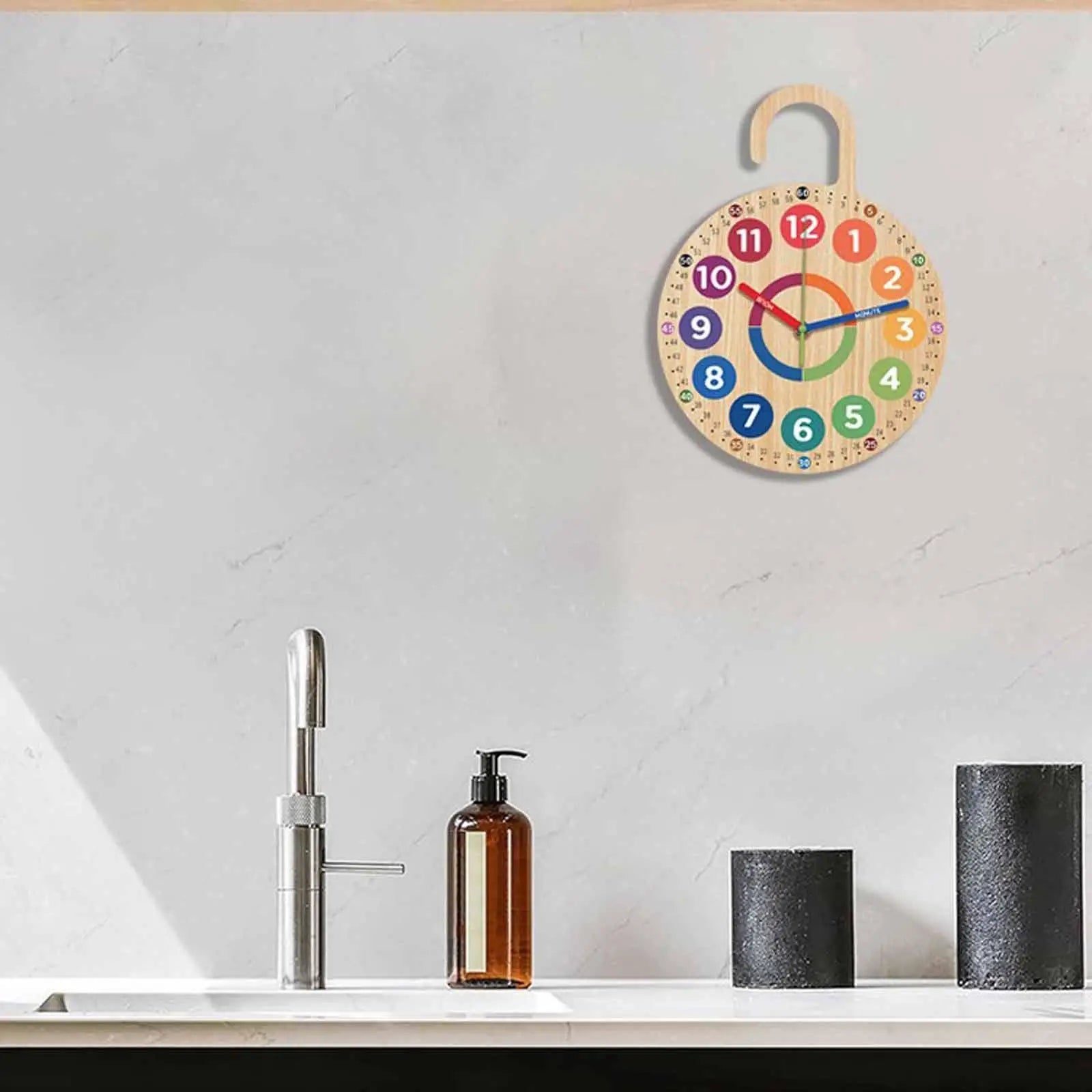 Wood Clock for Kids Decorative Classroom Silent School Quiet Movement Children Unique Wooden Hanging Teaching Time Clock