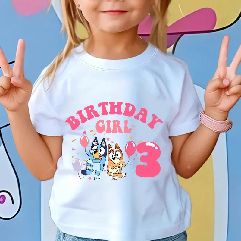 Blueyi Birthday T-Shirt Short Sleeves Anime Toddler Number White T-Shirts Summer Casual Kids Tops Cute Cartoon Baby Clothes Gift