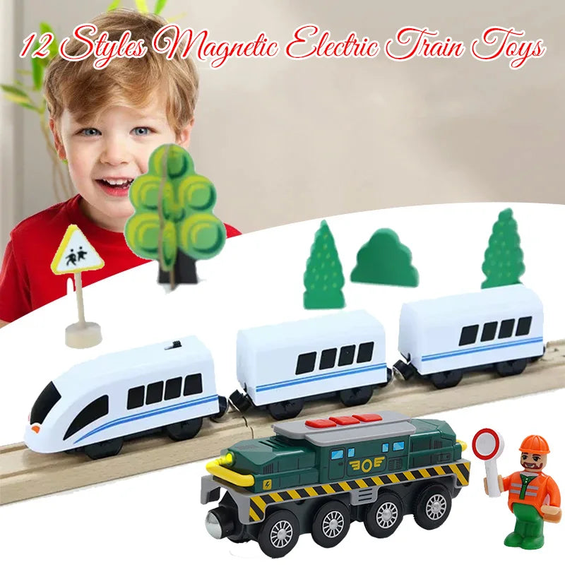 New Electric Universal Simulation High Speed Train Magnetic Locomotive Fit for Wooden Train Track Railway Educational Toys Gifts