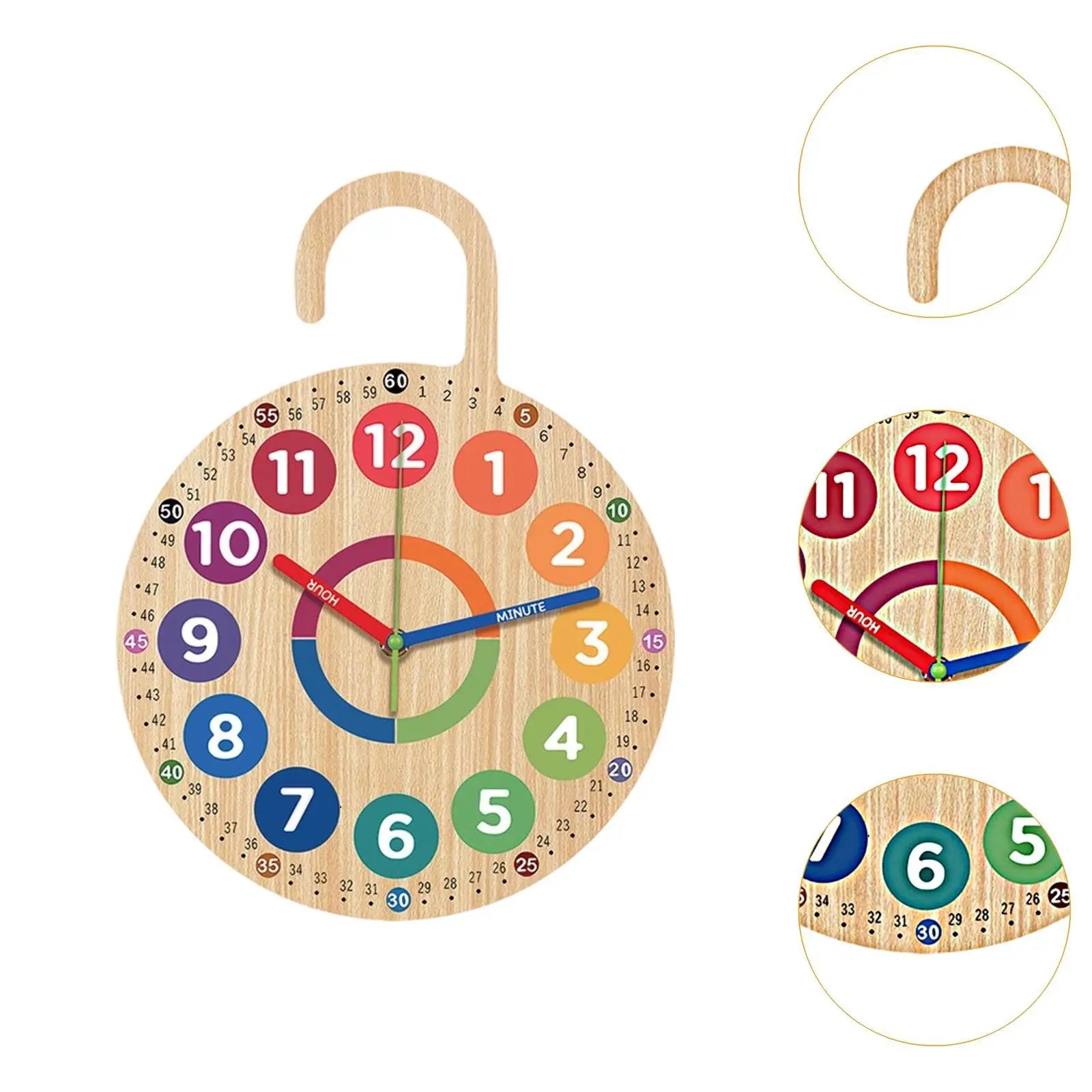 Wood Clock for Kids Decorative Classroom Silent School Quiet Movement Children Unique Wooden Hanging Teaching Time Clock