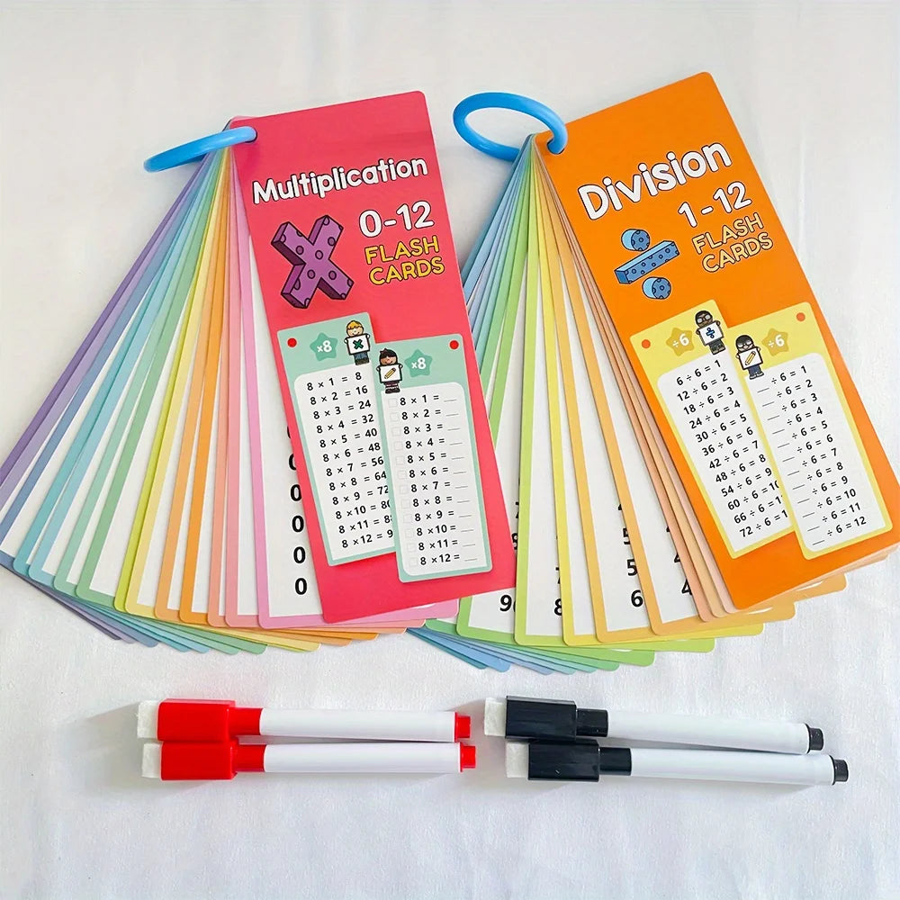Flash Cards with Dry Erase Markers 30 Cards 0-12 Multiplication Division Educational Times Table Learning Math Games Chart