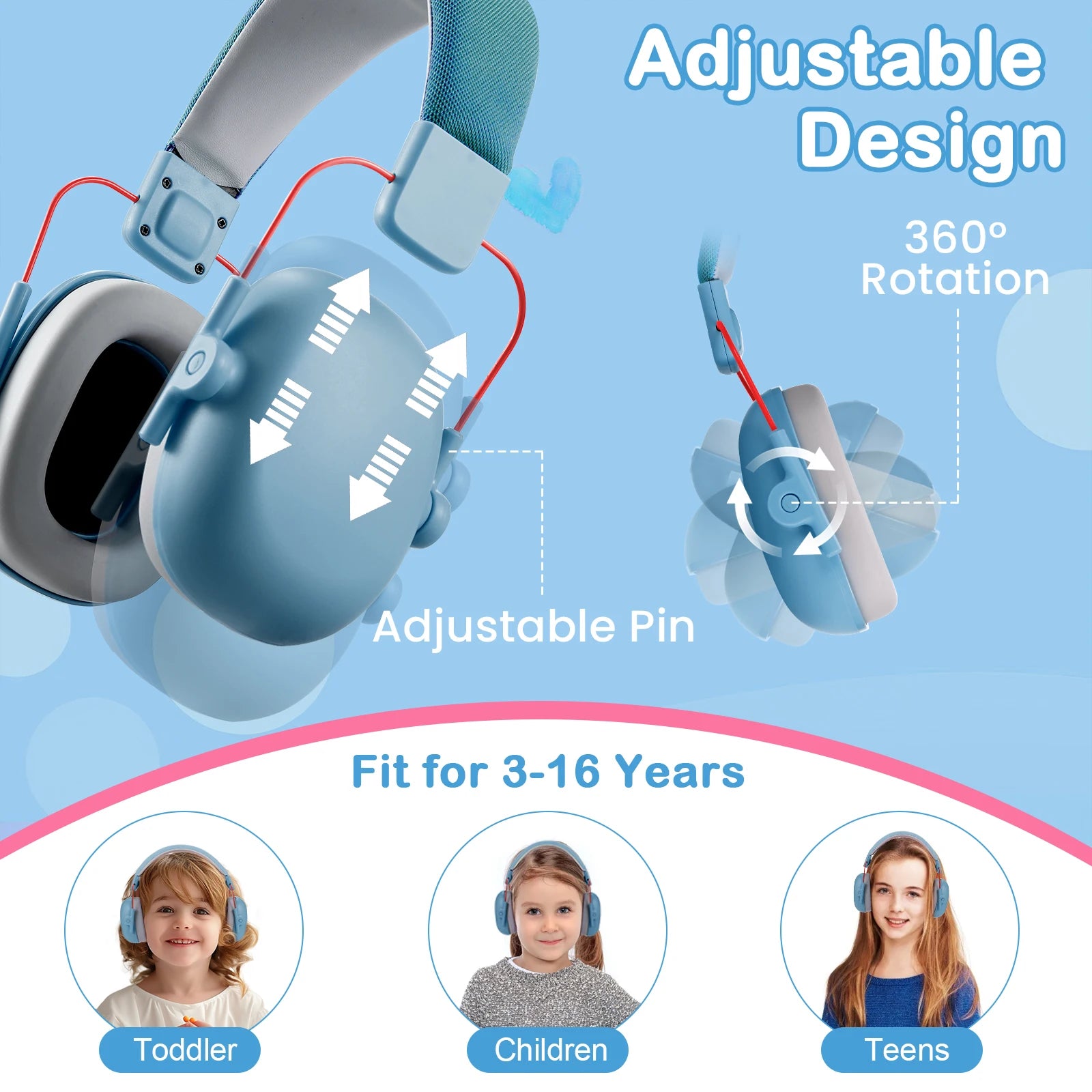 Kids Hearing Protection Earmuffs Baby Ear Defenders Noise Reduction Earmuff For Autism Children Toddlers Reading Sleeping