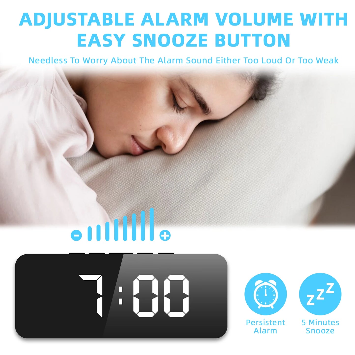 Smart Alarm Clock Bedside Table Led Alarm Clock Digital Children's Electronic Alarm Clock Curved Screen Mirror Temperature