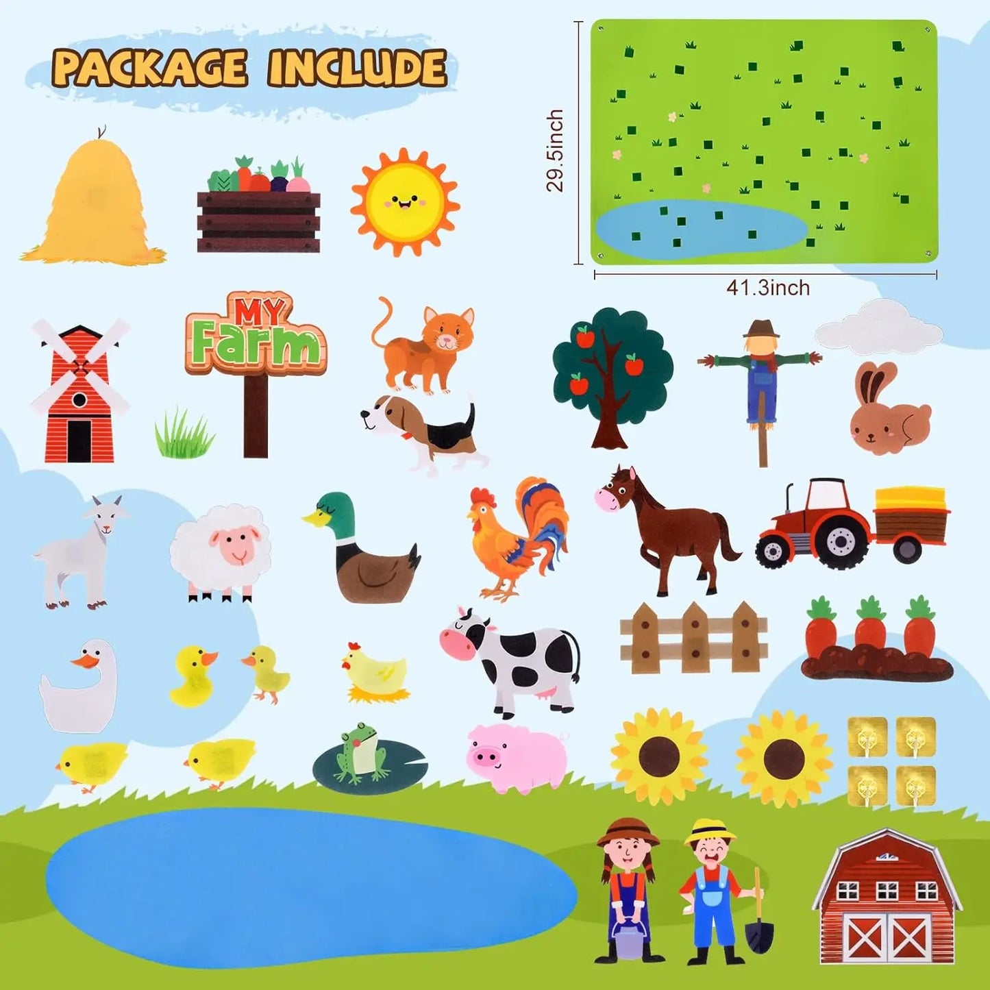 Farm Animals Felt Story Busy Board 4 IN 1 Themed Storytelling Farm Sea Zoo Vehicle Early Learning Interactive Wall Hanging Gifts