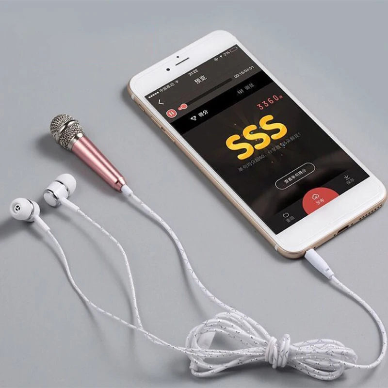 Microphone 3.5mm Stereo Studio Mic KTV Karaoke Mini Microphone With Earphone For Smart Phone Laptop PC Desktop Handheld Audio