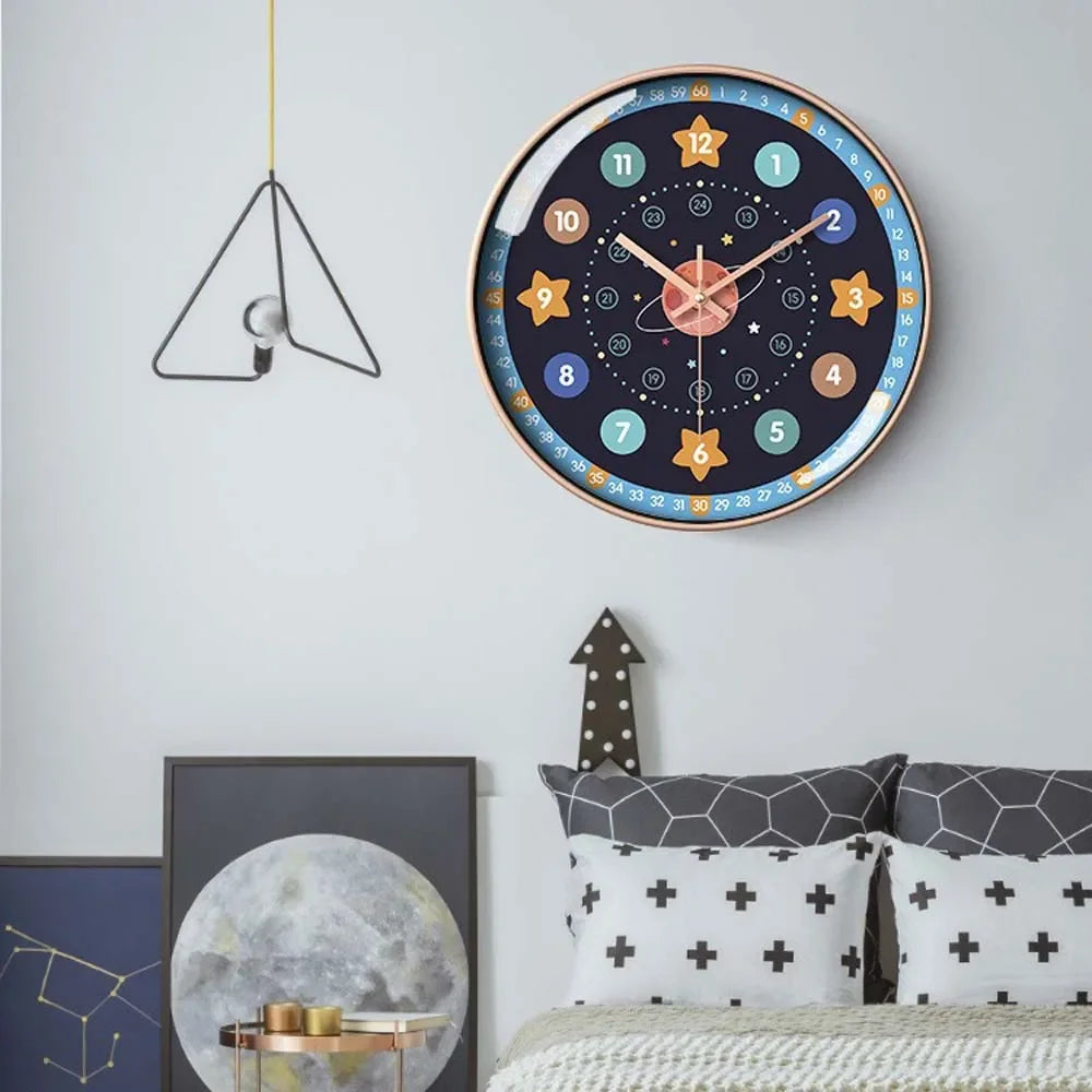12 Inch Early Education Wall Clock Children's Cartoon Creative Living Room Wall Decoration Mute No Ticking Quartz Clock