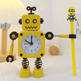 Robot Alarm Clock, Non-Ticking Wake-up Clock with Flashing Eye Lights and Rotating Arm, Gift for Kids, Funny Decoration for Desk