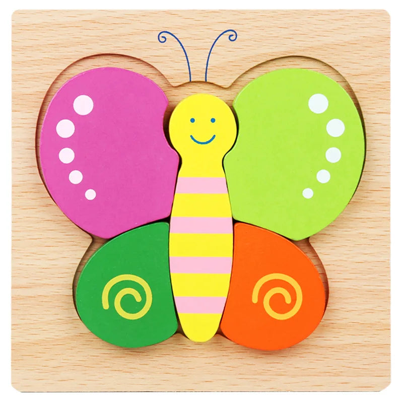 Wooden Puzzles Educational Cartoon Animals Early Learning Cognition Intelligence Puzzle Game For Children Toys