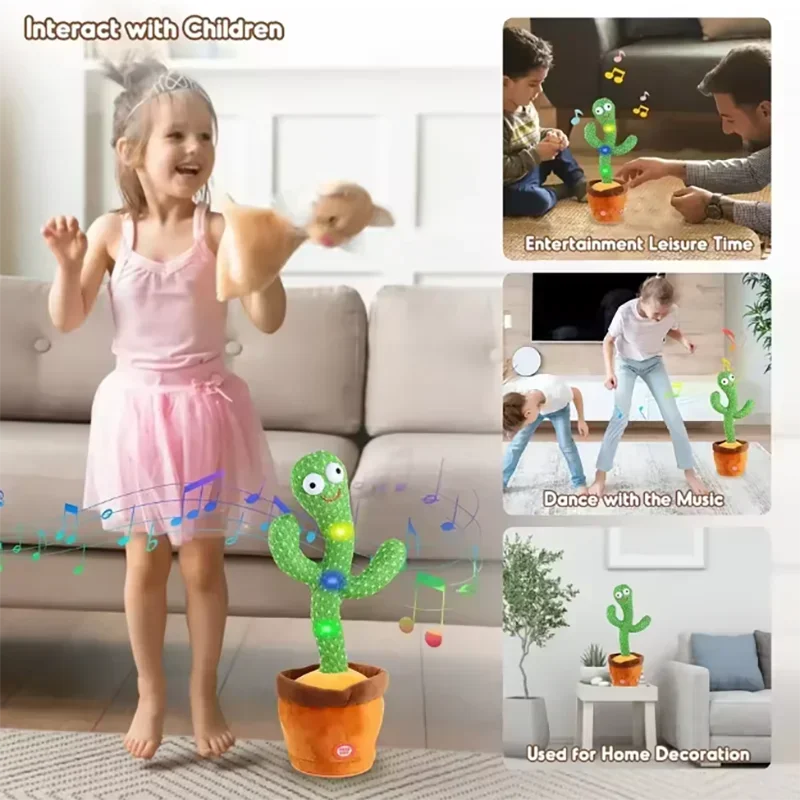 Dancing Cactus Song Speaker Talking Usb Battery Voice Repeat Plush Cactu Dancer Toy Talk Plushie Stuffed Toys For Kids Gift