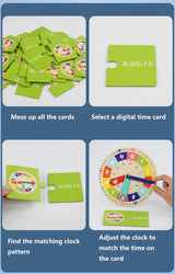 Wooden Clock Model Teaching Aid,Montessori Learning Clocks with Cards,Kindergartner Toy for Game,Interaction Playroom Wall