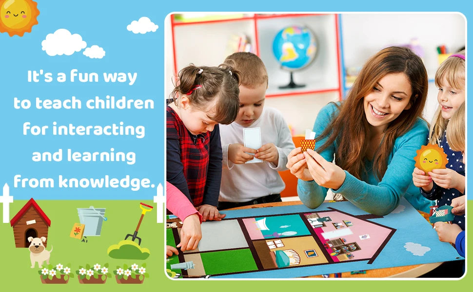 Farm Animals Felt Story Busy Board 4 IN 1 Themed Storytelling Farm Sea Zoo Vehicle Early Learning Interactive Wall Hanging Gifts