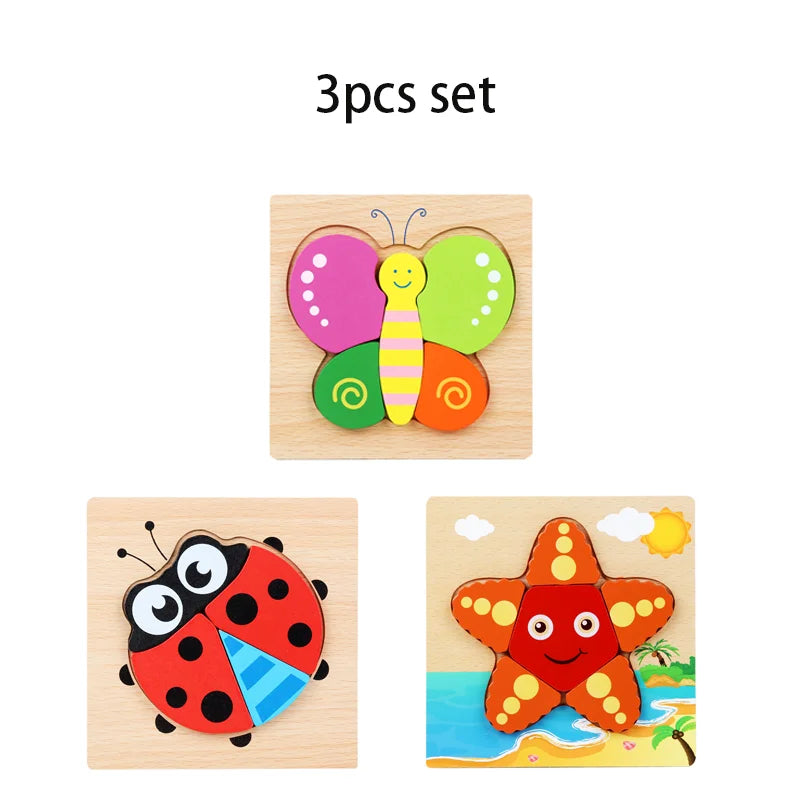 Wooden Puzzles Educational Cartoon Animals Early Learning Cognition Intelligence Puzzle Game For Children Toys