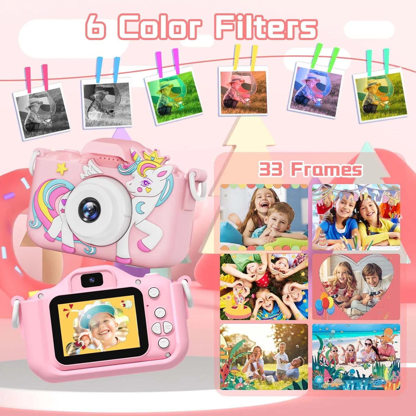 Kids Camera Digital Dual Camera HD 1080P Video Camera Toys with 32GB Card Mini Cam Color Display Children Birthday Gift Kids Toy