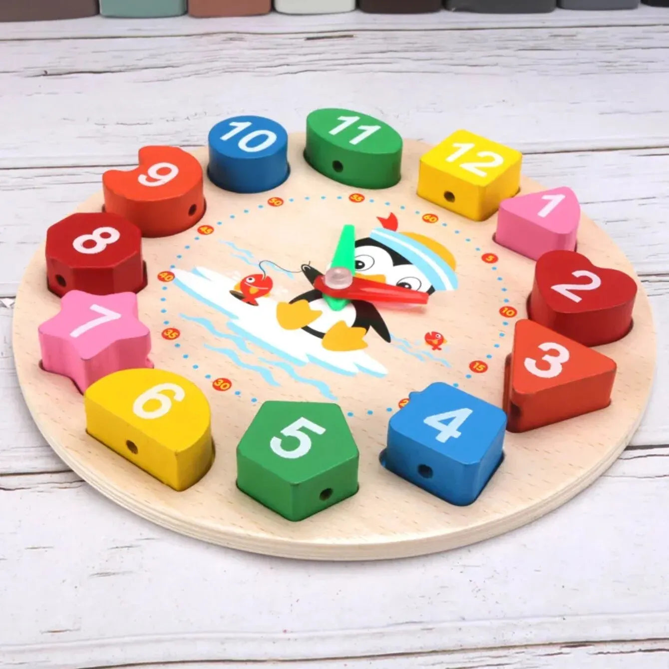 Montessori Children Clock Puzzle Cartoon Animals Tangram Cognitive Numbers Clock Early Learning Threading Assembly Toys