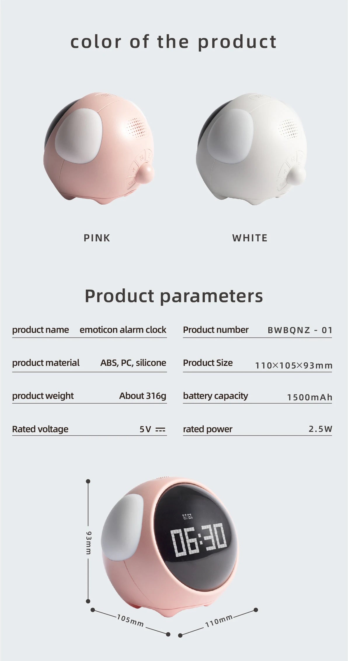 Child Alarm clock Digital Emotion Table Clock WIth Light Cute Cartoon Alarm Clock For Kids